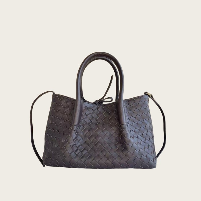 Woven Genuine Leather Tote Shoulder Bag
