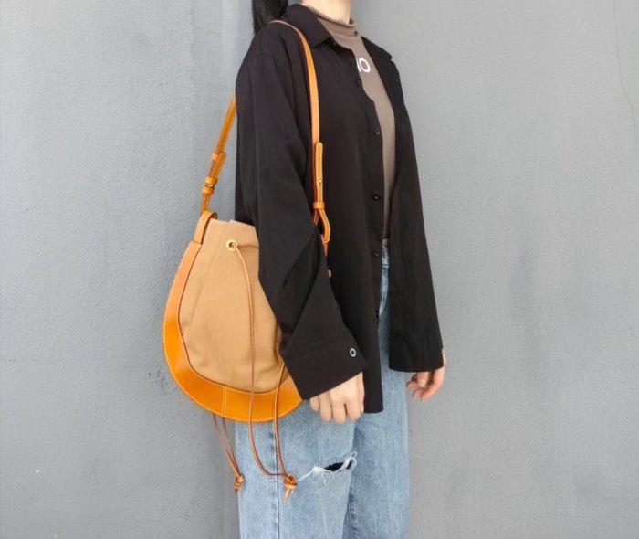 Italian Leather & Canvas Crossbody Bag