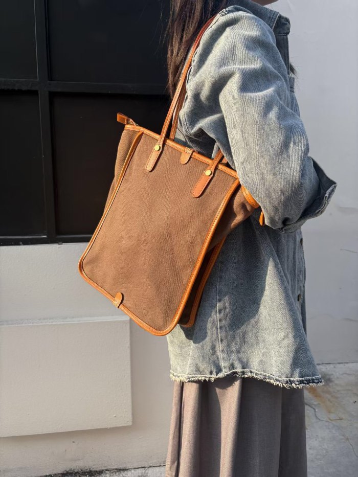 Italian Veg-Tan Leather Canvas Bag