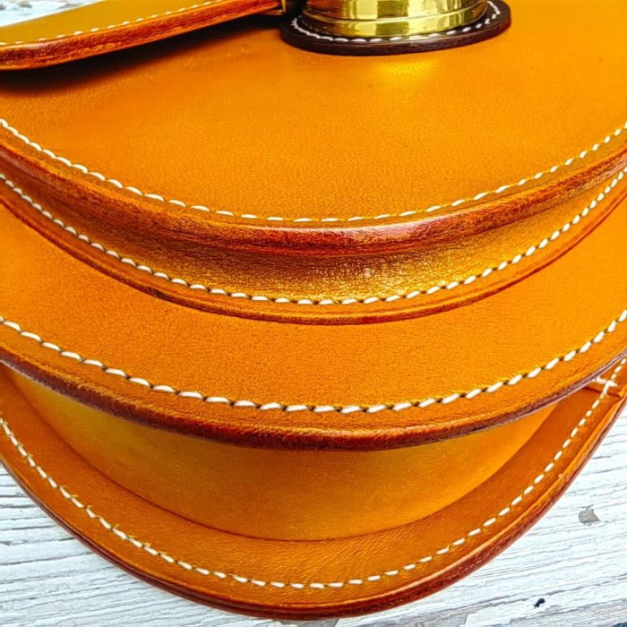 Handmade Italian Veg-Tan Leather Double Flap Saddle Bag