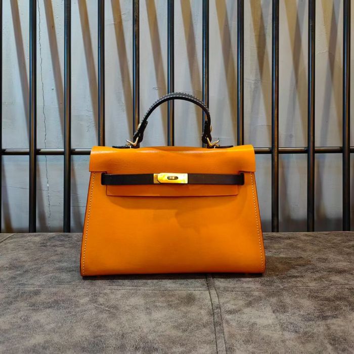Handmade Italian Veg-Tan Leather Kelly-Style Bag