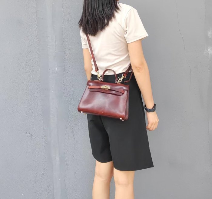 Handmade Italian Veg-Tan Leather Kelly-Style Bag