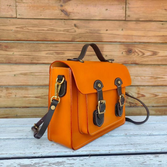 Italian Vegetable Tanned Full-Grain Leather Cambridge Satchel 2 Sizes Mini & Standard