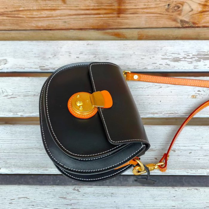 Handmade Italian Veg-Tan Leather Double Flap Saddle Bag