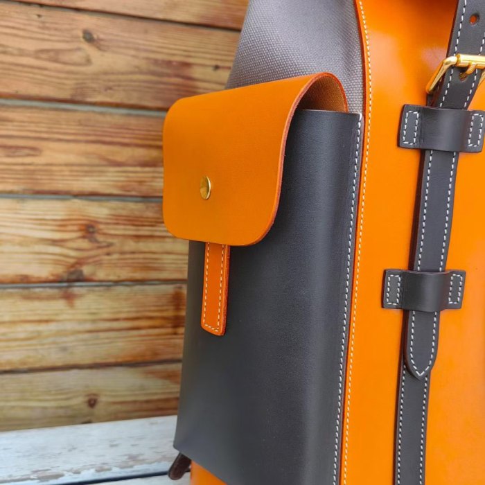Italian Full-Grain Leather & Canvas Backpack