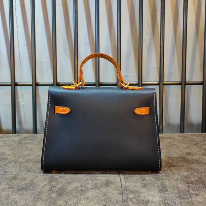 Handmade Italian Veg-Tan Leather Kelly-Style Bag