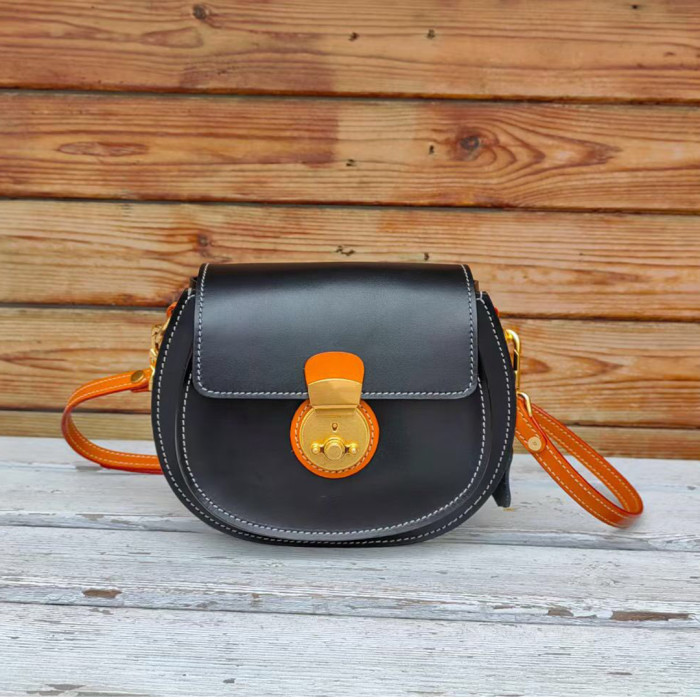 Handmade Italian Veg-Tan Leather Double Flap Saddle Bag