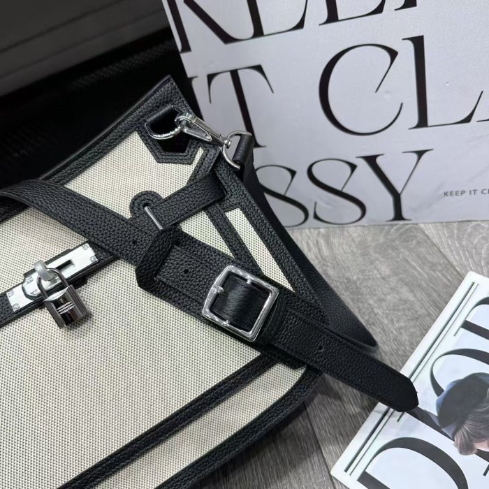 Silver Hardware Togo Leather & Canvas Bag