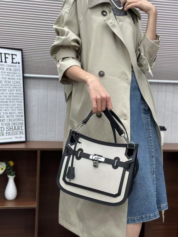 Silver Hardware Togo Leather & Canvas Bag