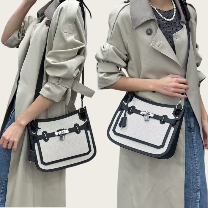 Silver Hardware Togo Leather & Canvas Bag