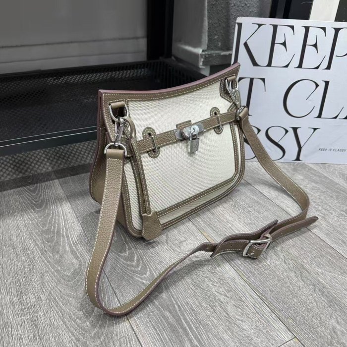 Silver Hardware Togo Leather & Canvas Bag