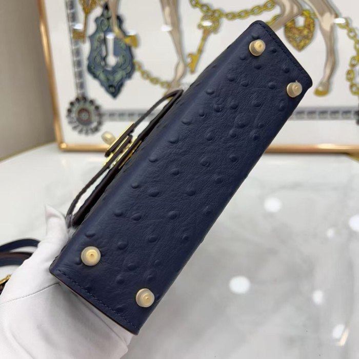 Mini Ostrich-Embossed Top-Grain Calfskin Leather Bag