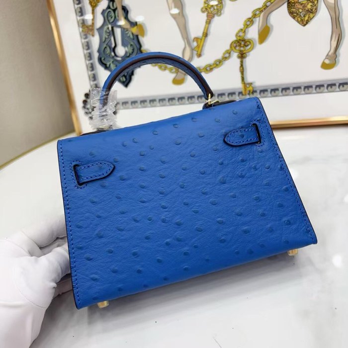 Mini Ostrich-Embossed Top-Grain Calfskin Leather Bag