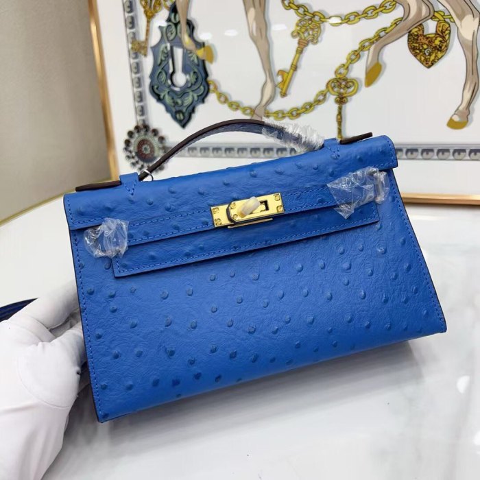 22CM Ostrich-Embossed Top-Grain Calfskin Leather Bag