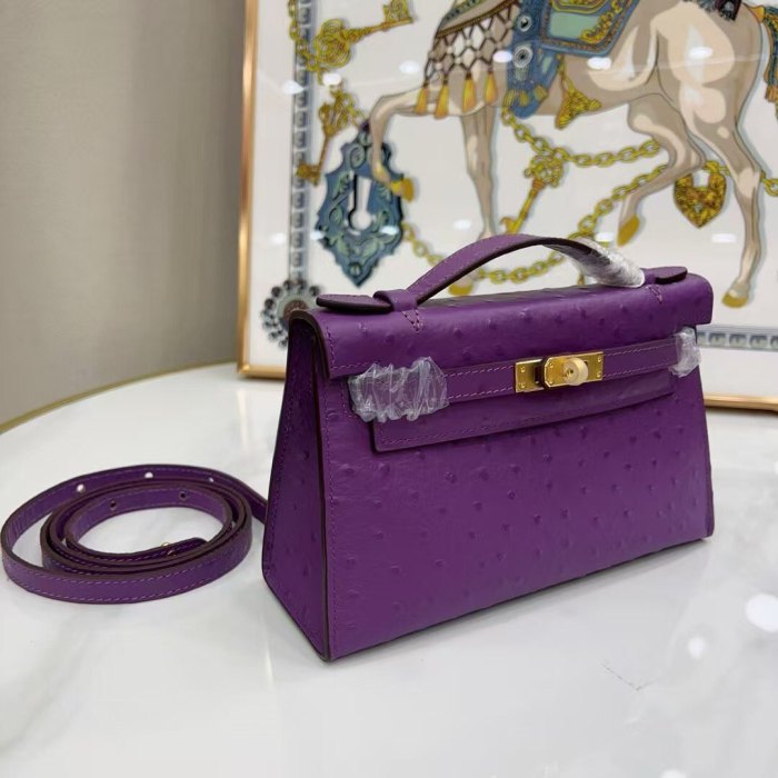 22CM Ostrich-Embossed Top-Grain Calfskin Leather Bag