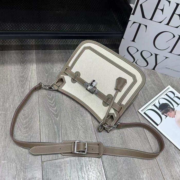 Silver Hardware Togo Leather & Canvas Bag