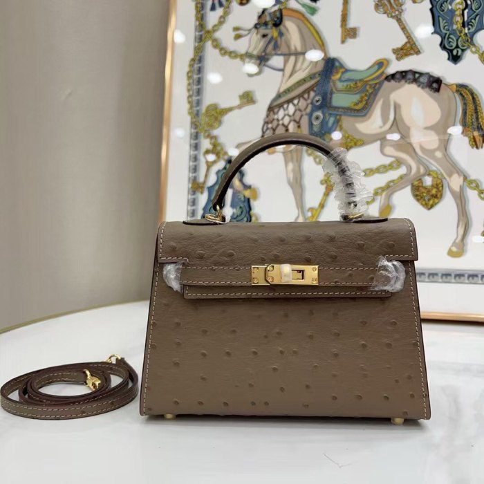 Mini Ostrich-Embossed Top-Grain Calfskin Leather Bag
