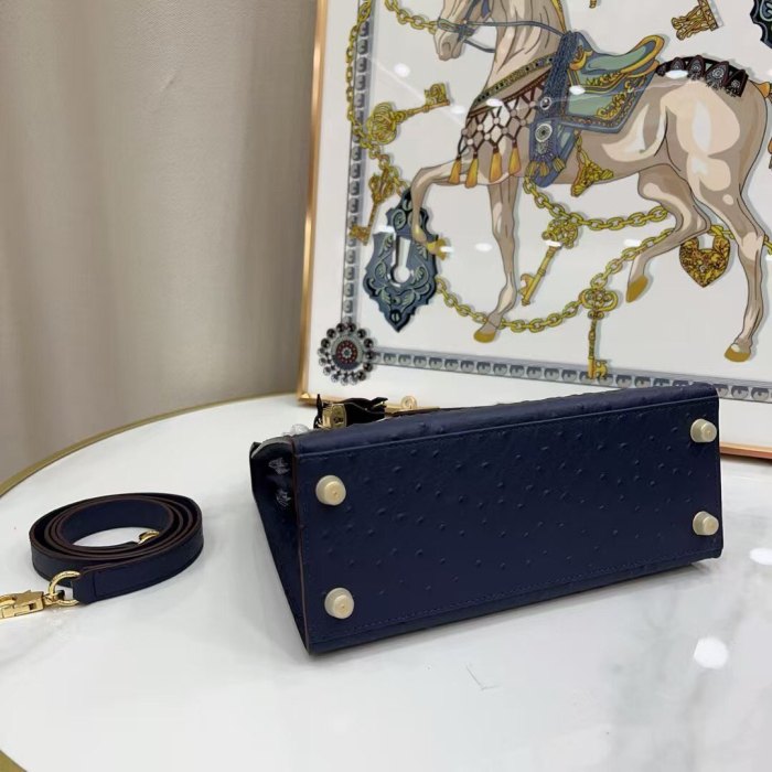 25cm Ostrich-Embossed Top-Grain Calfskin Leather Bag