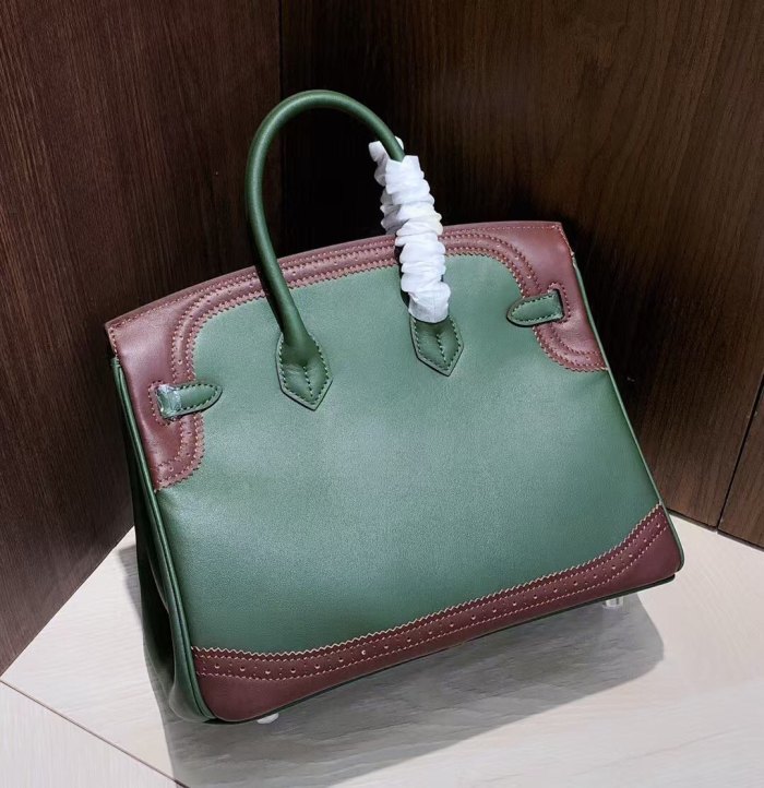 Imported Swift Calfskin Leather with Lace Trim Tote Bag