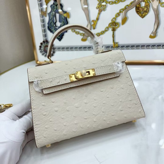 Mini Ostrich-Embossed Top-Grain Calfskin Leather Bag