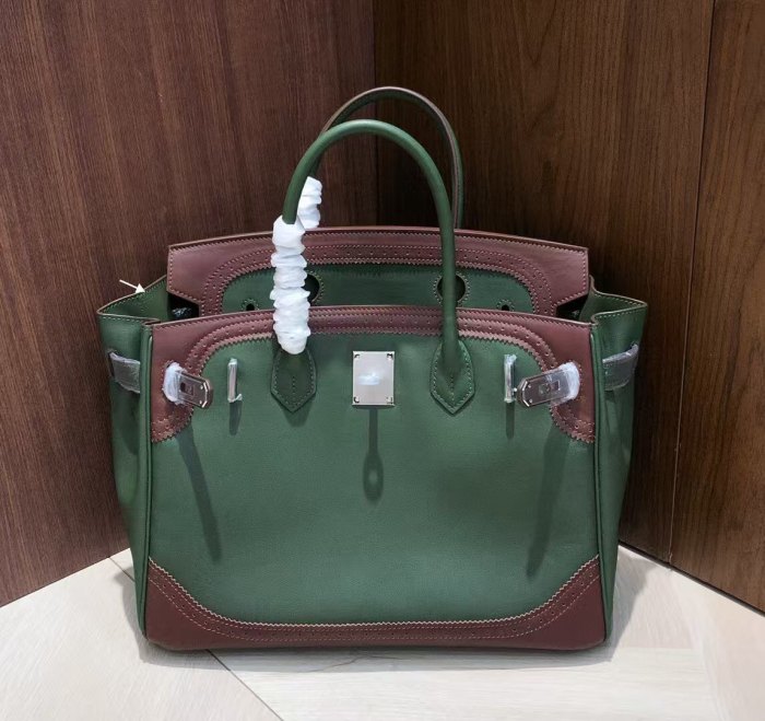 Imported Swift Calfskin Leather with Lace Trim Tote Bag