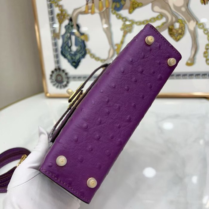 Mini Ostrich-Embossed Top-Grain Calfskin Leather Bag