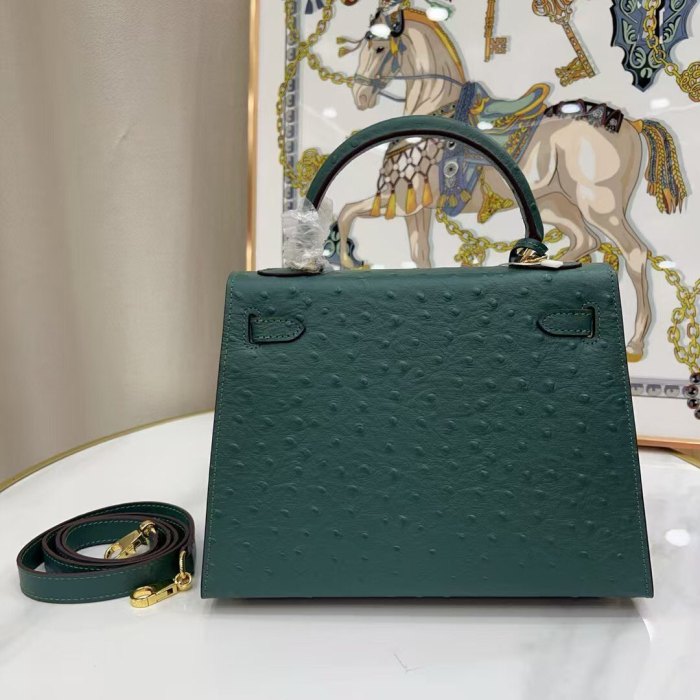 25cm Ostrich-Embossed Top-Grain Calfskin Leather Bag
