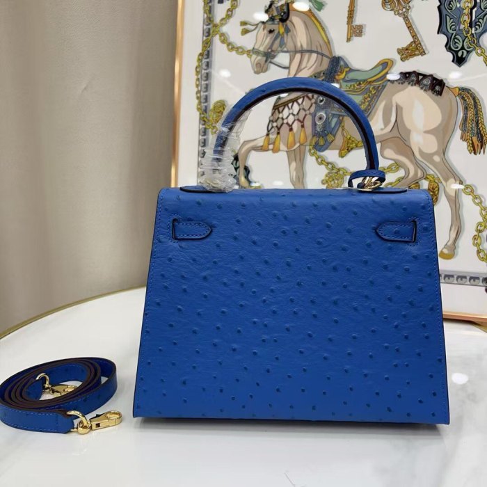 25cm Ostrich-Embossed Top-Grain Calfskin Leather Bag