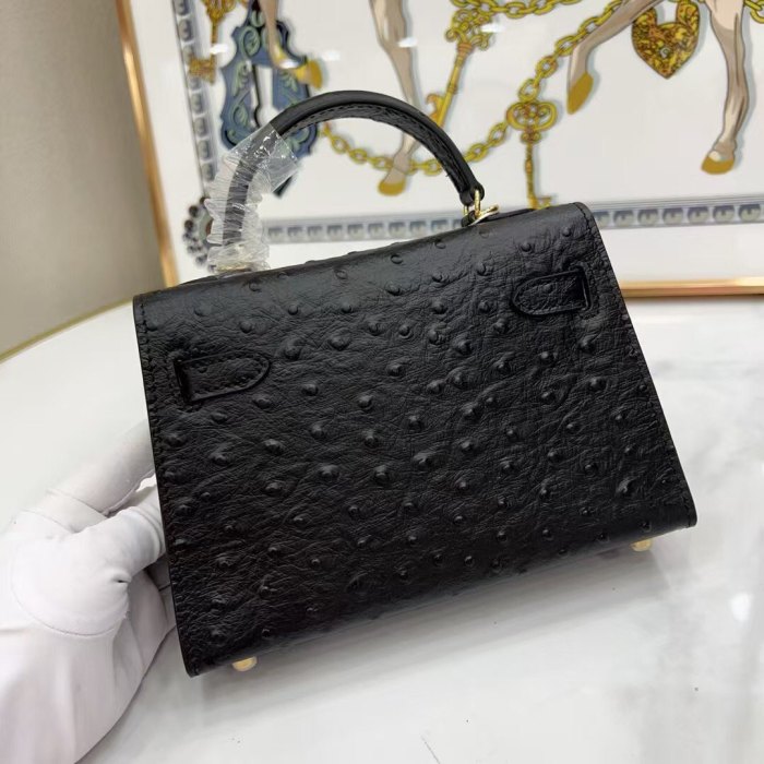 Mini Ostrich-Embossed Top-Grain Calfskin Leather Bag