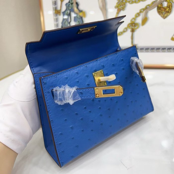 Mini Ostrich-Embossed Top-Grain Calfskin Leather Bag