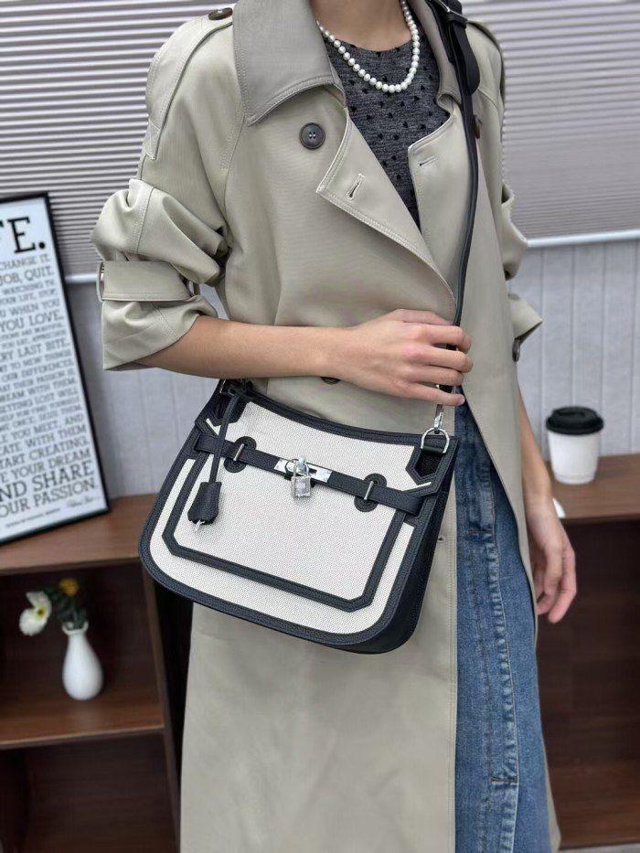 Silver Hardware Togo Leather & Canvas Bag