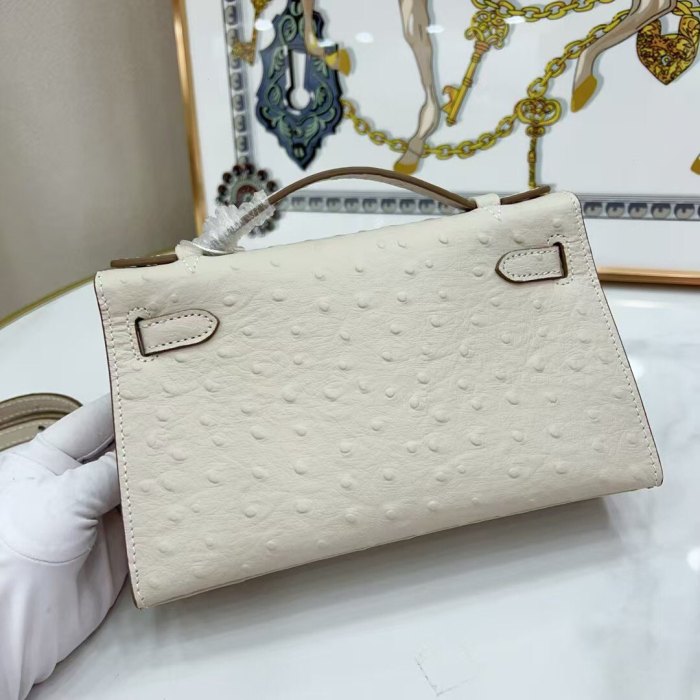 22CM Ostrich-Embossed Top-Grain Calfskin Leather Bag