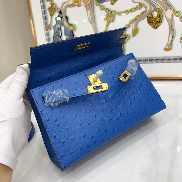 22CM Ostrich-Embossed Top-Grain Calfskin Leather Bag