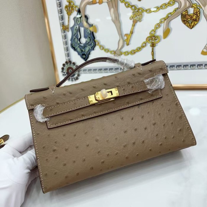22CM Ostrich-Embossed Top-Grain Calfskin Leather Bag