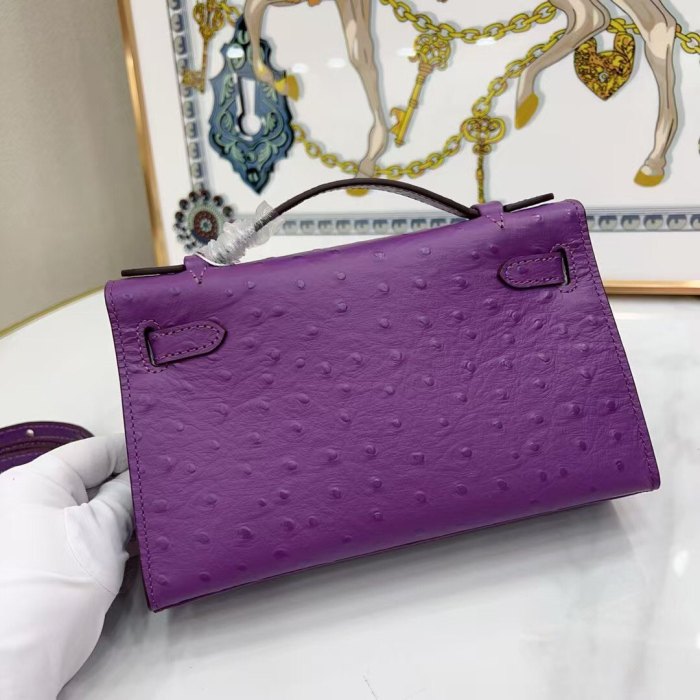 22CM Ostrich-Embossed Top-Grain Calfskin Leather Bag
