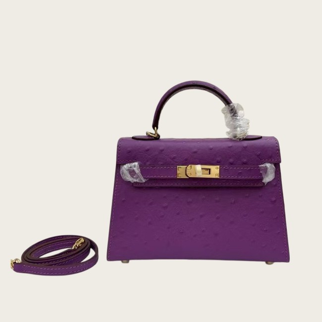 Mini Ostrich-Embossed Top-Grain Calfskin Leather Bag