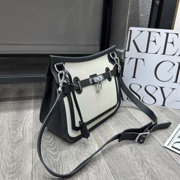 Silver Hardware Togo Leather & Canvas Bag