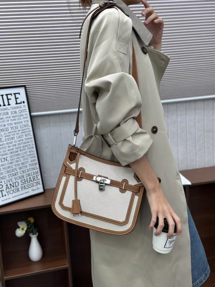 Silver Hardware Togo Leather & Canvas Bag