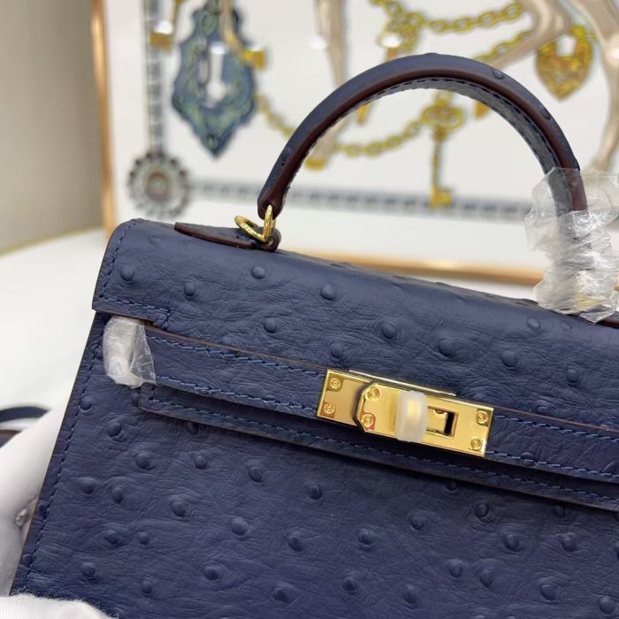Mini Ostrich-Embossed Top-Grain Calfskin Leather Bag