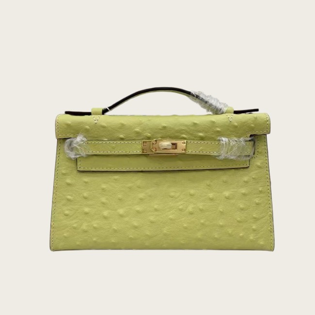 22CM Ostrich-Embossed Top-Grain Calfskin Leather Bag