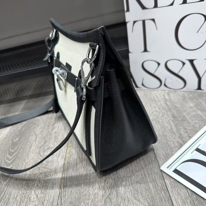 Silver Hardware Togo Leather & Canvas Bag