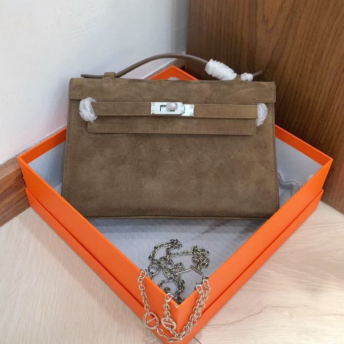 Genuine Nubuck Leather Bag with a Chain Strap
