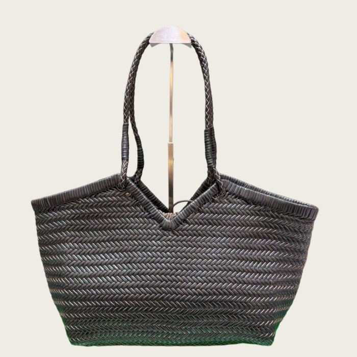Handwoven Leather Tote Bag 48cm Large Herringbone Fishbone Weave Basket Bag