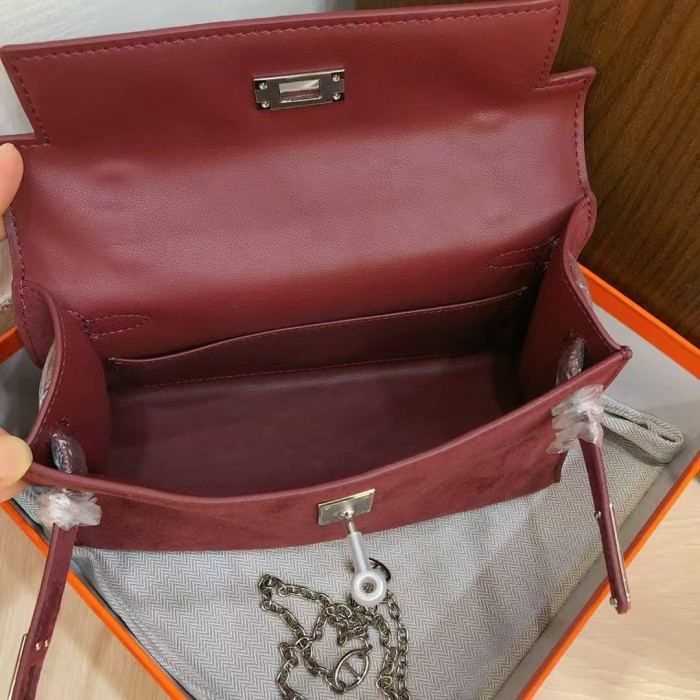 Genuine Nubuck Leather Bag with a Chain Strap