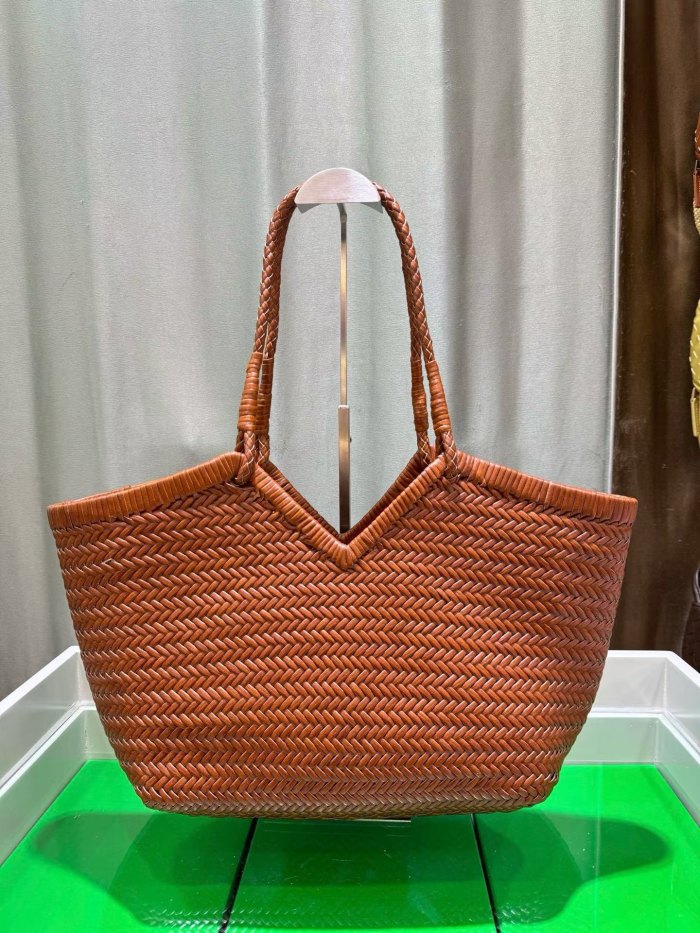 Handwoven Leather Tote Bag 48cm Large Herringbone Fishbone Weave Basket Bag