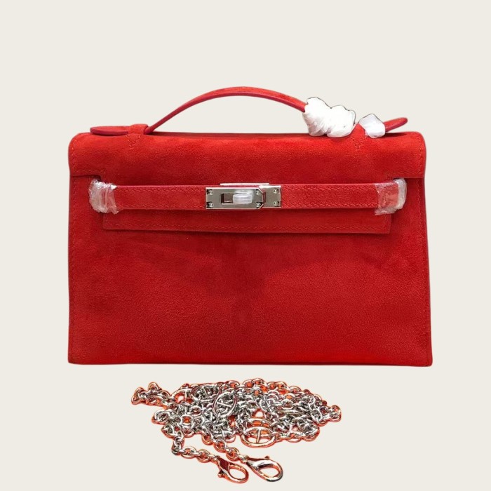 Genuine Nubuck Leather Bag with a Chain Strap