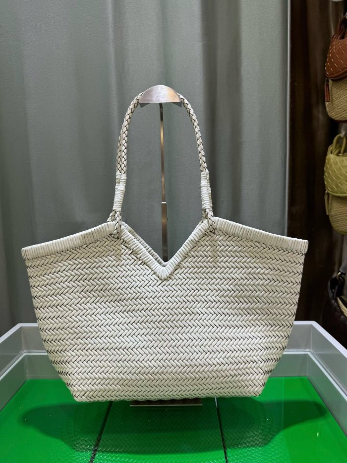 Handwoven Leather Tote Bag 48cm Large Herringbone Fishbone Weave Basket Bag