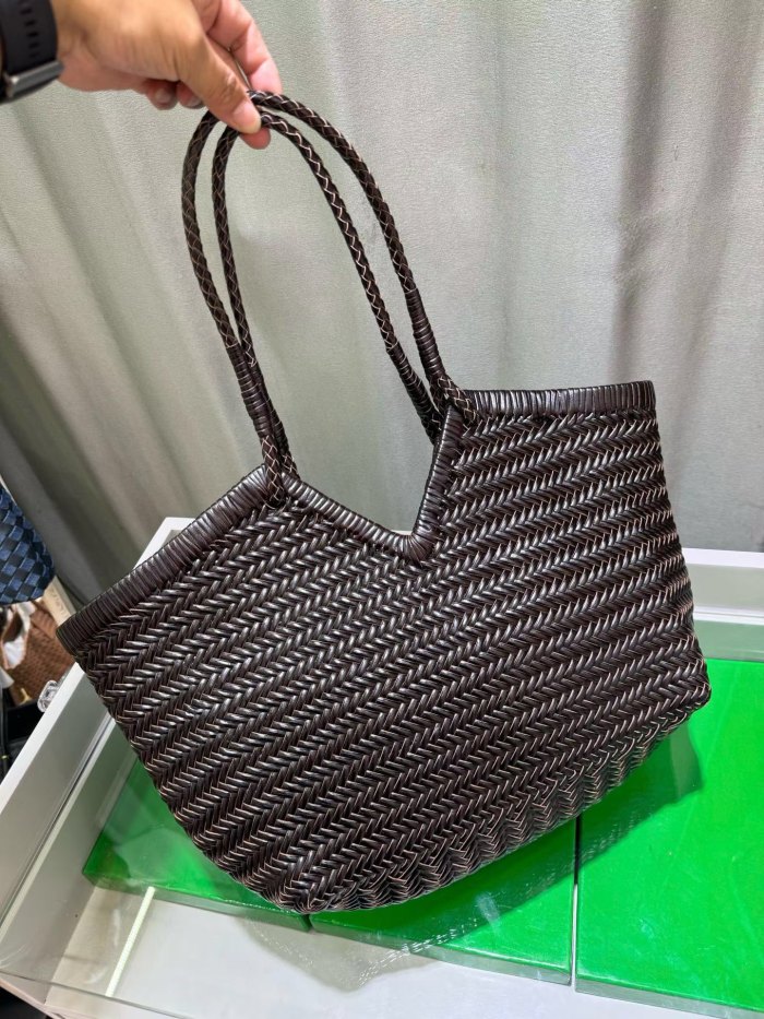 Handwoven Leather Tote Bag 48cm Large Herringbone Fishbone Weave Basket Bag