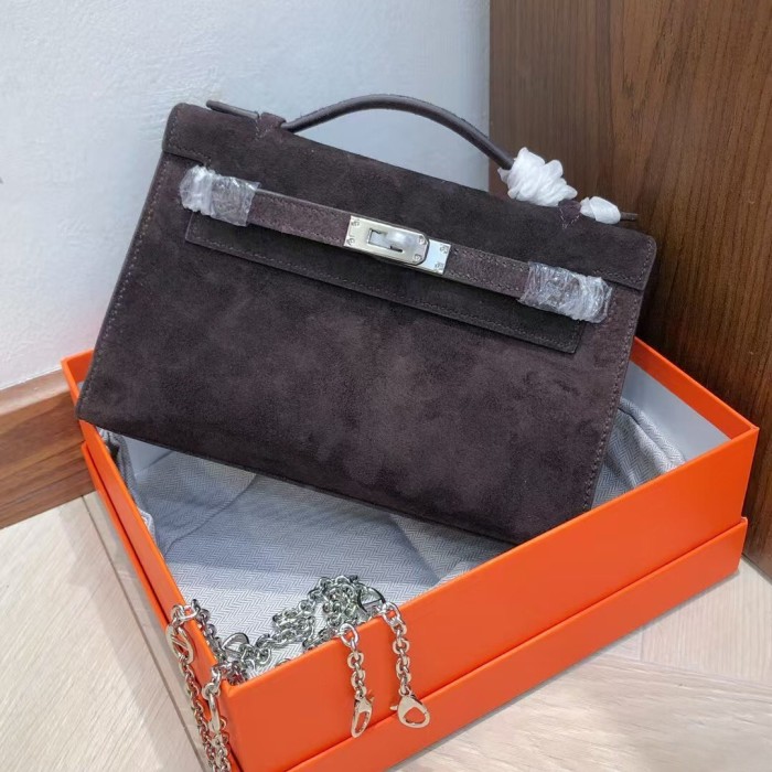 Genuine Nubuck Leather Bag with a Chain Strap