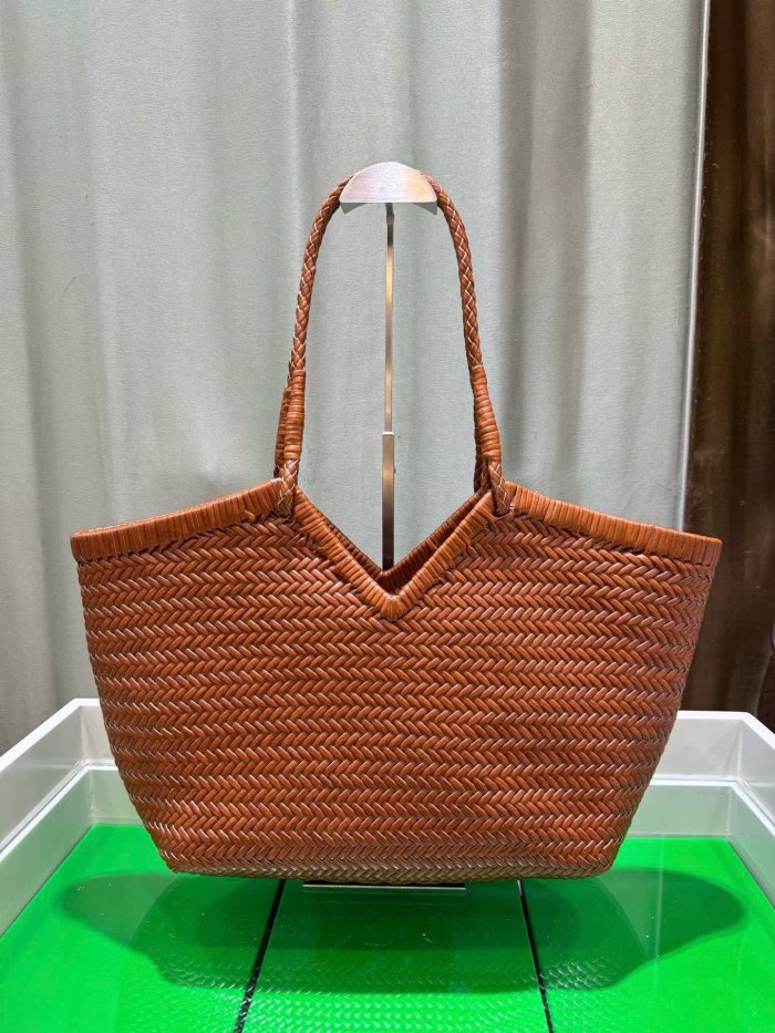 Handwoven Leather Tote Bag 48cm Large Herringbone Fishbone Weave Basket Bag